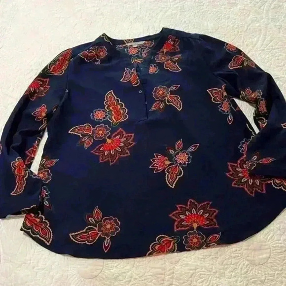 Valerie Stevens Navy Paisley/Floral Shirt Size XL - Picture 1 of 6